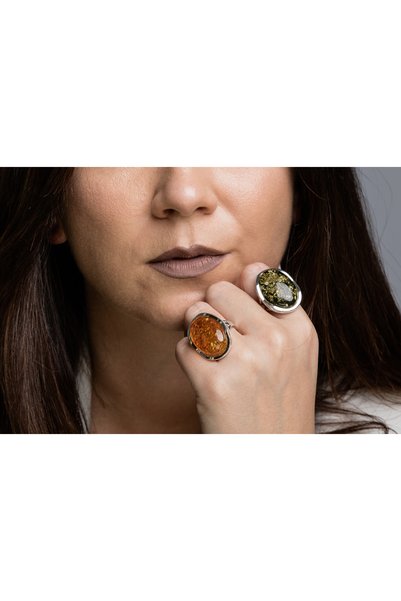 Sonis Silver Inel reglabil, din argint 925 cu chihlimbar , galben