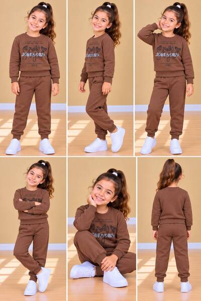 wees mod Kız Çocuk Eşofmanı Takımı Kelebek Baskılı Sweatshirt Alt Üst 2'li Takım
