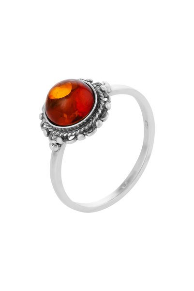 Sonis Silver Inel din argint 925 vintage cu chihlimbar , maro cognac