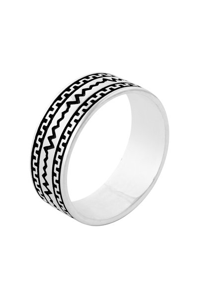 Sonis Silver Inel tip Verighetă din argint 925 pentru bărbați cu email, negru