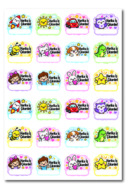 ca kay bu Çocuk Ödül Stickerı 4,5 cm – Harika İş Çıkardın Yazılı, İsim Yazma Alanlı Motivasyon Etiketi