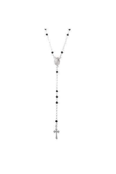 Sonis Silver Lanț tip Rozariu din argint 925 rodiat cu onix fațetat, negru