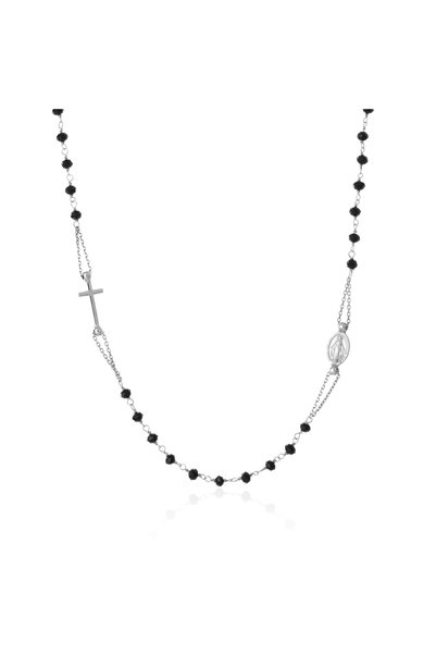 Sonis Silver Lanț tip Rozariu din argint 925 rodiat cu onix fațetat, negru