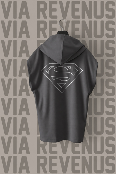 Vordevia Tricou sport din bumbac 100% cu glugă, imprimat față și spate, cu mâ...