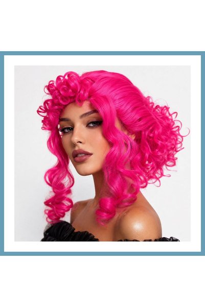 Bezos Neon Pembe Bukleli Kıvırcık Cosplay Peruğu - İçi Astarlı MBT06