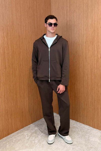 NGR Men's Double Face Basic Hooded Set in Brown Color