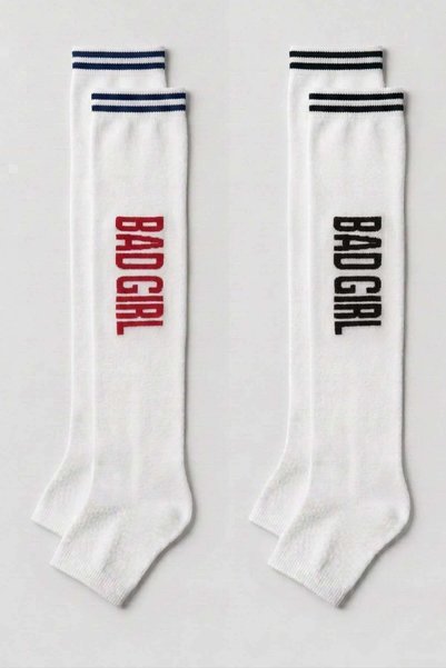 COTENCONCEPT 2 Pairs of Bad Girl Written Striped Above-Knee Women's Socks