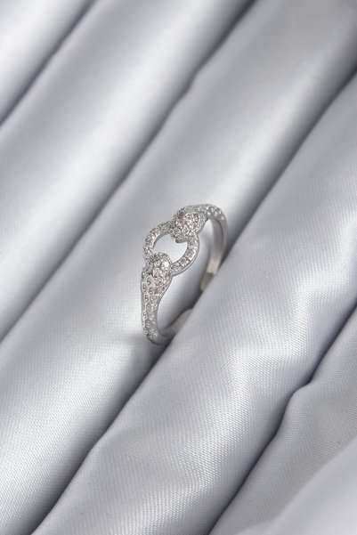 Angel Of Life Brass Silver Color Zircon Stone Snake Model Women's Ring