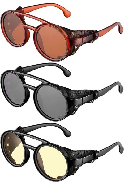 KASTWAVE Steampunk Sunglasses Retro Round Goggles with Side Shields, Vintage ...