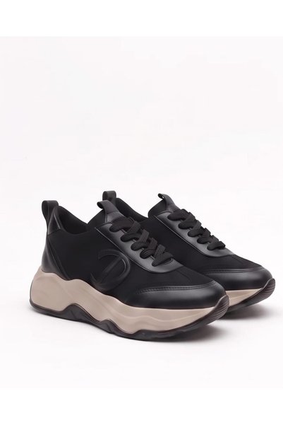 Dedos Pantofi sport negri pentru femei, cu talpă groasă, cu șireturi, confort...