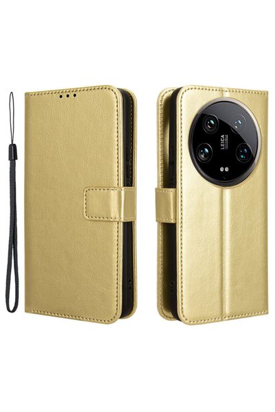 XGSM Husă tip carte pentru Xiaomi 14 Ultra, portofel Crazy Horse, auriu