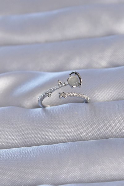 Angel Of Life Brass Silver Color Zircon Stone Pearl Saturn Model Adjustable Ring