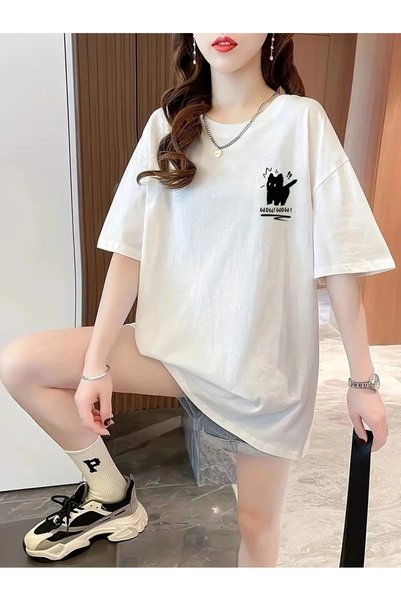 Marche Bien Marchè Bien Women's T-Shirt Compack Sweet Cat Printed Crew Neck T...