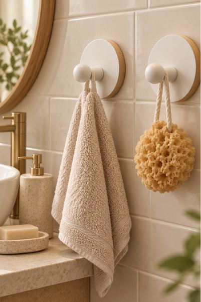 Evimzo 2'li Yuvarlak MDF Duvar Askısı Banyo Mutfak Havlu Bornoz Çanta Askılığı