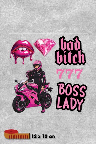 Yalıgraf Reklam Tabela Pembe Motorcu Kadın Temalı Sticker Seti - Boss Lady & ...