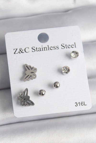 Angel Of Life 316L Steel Silver Color Zircon Stone Butterfly Model Women's Ea...