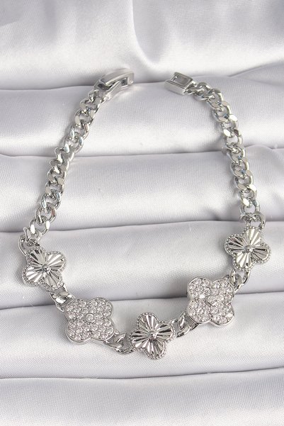 Angel Of Life Brass Silver Color Chain Clover Model Women's Bracelet