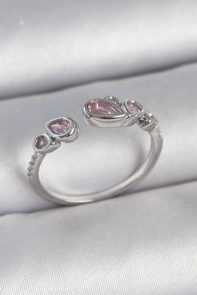 Angel Of Life Brass Silver Color Pink Drop Zircon Stone Adjustable Model Wome...