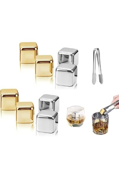 YRQX 8 Pcs Stainless Steel Whiskey Stones, Reusable Metal Ice Cubes with Tong...
