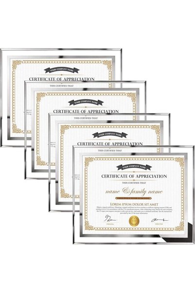 Yelajoy 4 PCS Certificate Frames, Silver Mirrored Edge Picture Holders, Table...