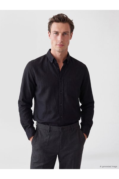 LC Waikiki Lcwaikiki Classic Black Dobby Plain Standard & Regular Men's Shirt...