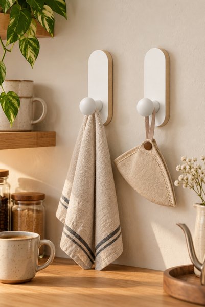 Evimzo 2'li Beyaz Mdf Ahşap Duvar Askılığı Banyo Mutfak Havlu Bornoz Çanta Po...
