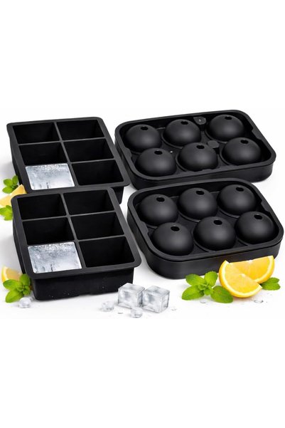 urevo Silicone Ice Cube Trays Set, 2-Piece Set Round Ice Ball Maker Mold and ...