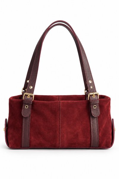 Nura Collection Women's Aura Genuine Suede Buckle Shoulder Bag - Burgundy