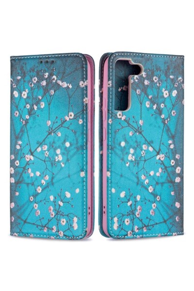 OEM Μαγνητική Θήκη Πορτοφόλι με Βάση για Samsung Galaxy S22 Plus 5G, Μπλε Κλαδιά