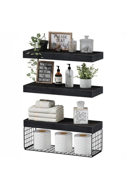 Generic Brand Floating Bathroom Wall Shelf, Black Wood, Practical and Durable