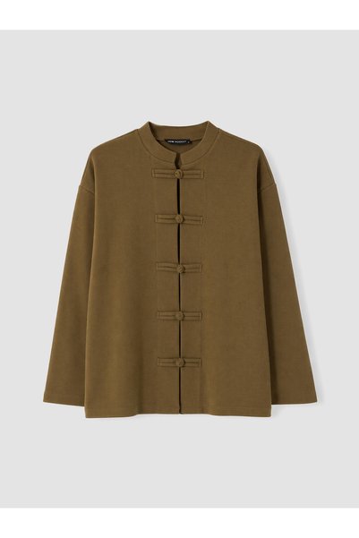 LC Waikiki Lcw Modest Khaki Thessaloniki Plain Short Women's Cardigan with Ne...