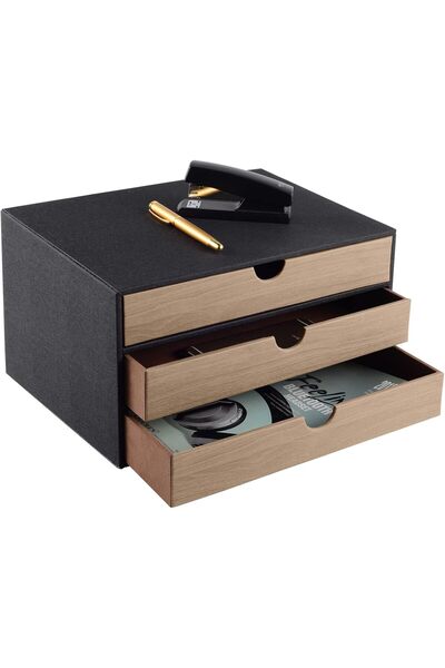 Generic Brand Black PU Leather Desk Organizer with 3 Drawers