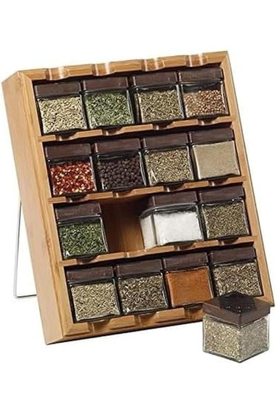 Arabest Seasoning, 16-Count Bamboo Organizer, 3-in-1 Countertop Wall Drawer M...