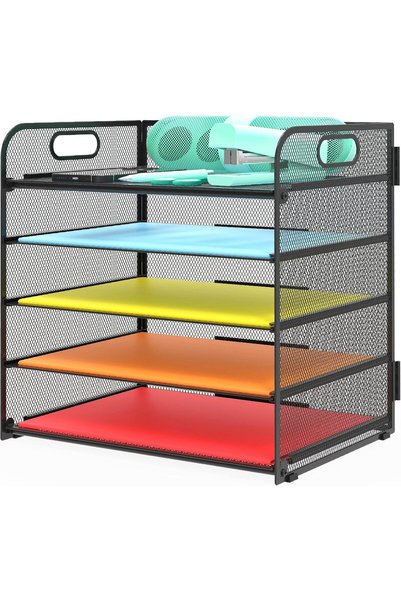 Generic Brand Black 5 Tier Metal Mesh Desktop File Organizer with Handles