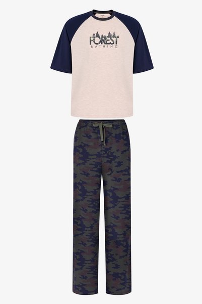 Penti Erkek Hidden Woods Kamuflaj Desenli Oversize Pantolon Kısa Kollu Pijama Takımı