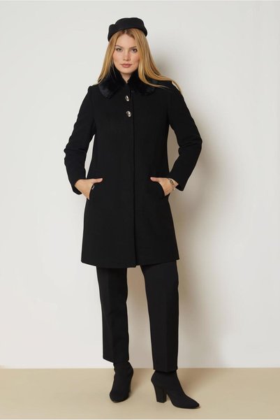 Alvina Fur Collar Checked Coat 90679
