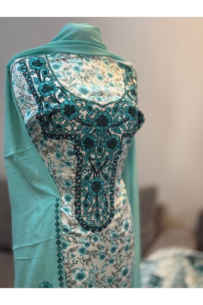 LAVEN Emirati Soft Silk Khimar Fabric with Heavy Embroidery on Chest and Sleeves Without Stitching