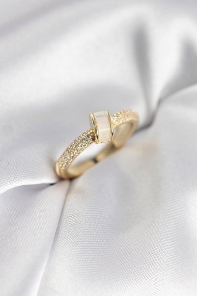 Angel Of Life Zircon Stone Pearlescent Gold Color Women's Ring