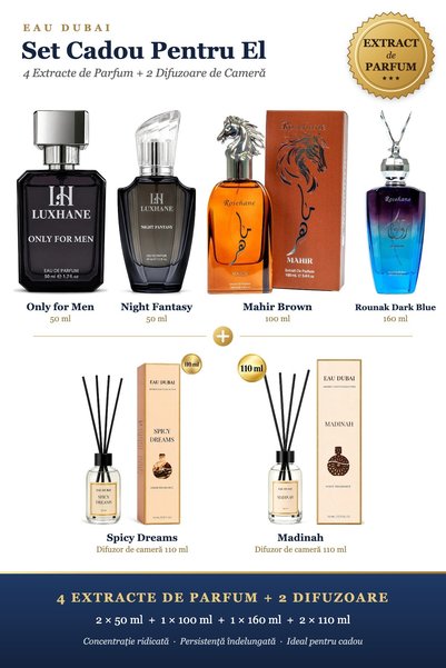 Eau Dubai Set Cadou Parfumuri Arabesti 4 Extracte de Parfum + 2 Odorizante de...
