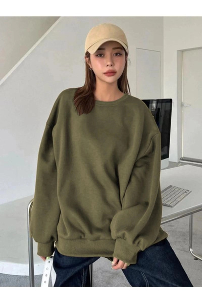Marche Bien Marchè Bien Women's Plain Crew Neck 3 Thread Sweatshirt - Green