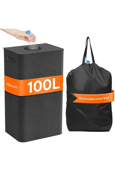 Generic Brand Μαύρο Καλάθι Απλύτων 100 λίτρων με Αποσπώμενο Καπάκι και Αποσπώ...