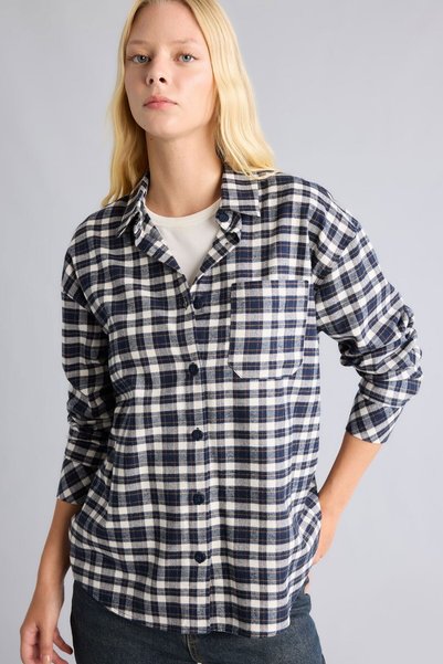 DeFacto 100% Cotton Overshirt Fit Checkered Shirt G0293Ax26Wn