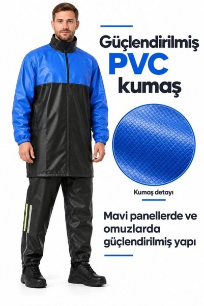 Marche Bien Marchè Bien Men's Blue Black Waterproof Reflective Biker Raincoat...