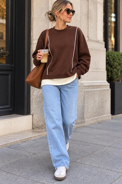 kılıçbey tekstil Women's Oysho Fabric Crew Neck Top with Side Zipper Detail