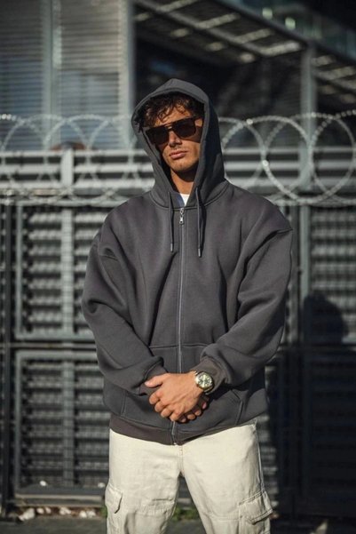 Marche Bien Marchè Bien Men's Full Zipper Pocket Hooded 3 Thread Cotton Hoodi...