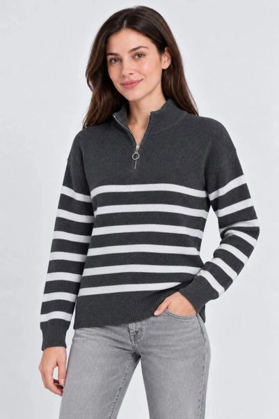 Marche Bien Marchè Bien Women's High Collar Half Zipper Striped Thessaloniki ...