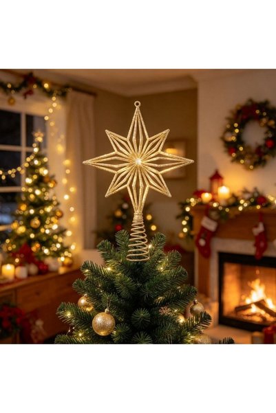 Kmt Style 8-pointed star-shaped Christmas tree topper, height 24 cm, Christma...