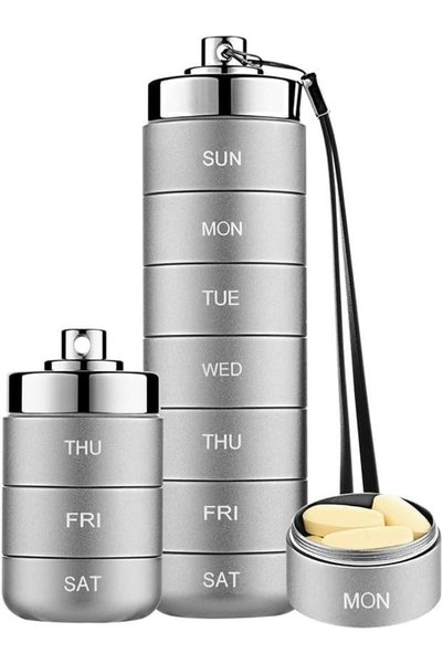 KOWVOWZ Metal Travel Pill Organizer, Weekly Waterproof Metal Pill Case, Porta...