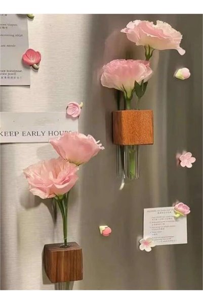 Haidue 6 Pack Solid Wood Magnetic Vase for Fridge, 3 Black Walnut & 3 Beech W...