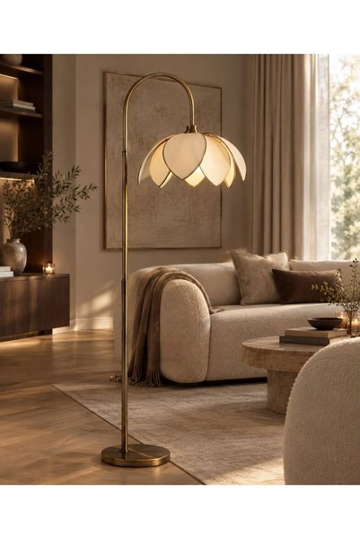 Emg DesiGn Lale Başlıklı Lambader Hareketli Başlık Modern Dekoratif Oturma Od...